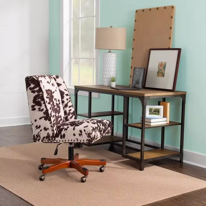 Plush Office Chair with Brown and White Cow Print