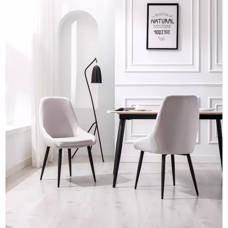 Porthos Home Set of 2 Fern Dining Chairs - Velvet Upholstery with Steel Legs