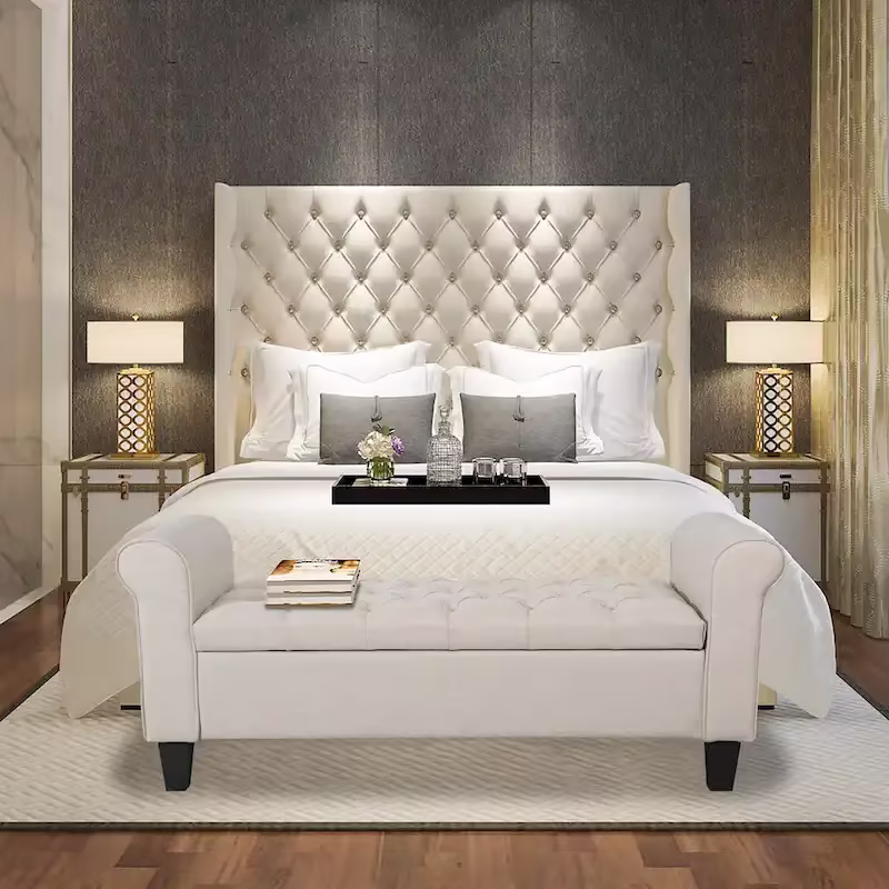 Porthos Home Theon Fabric Button-Tufted Flip-Top Storage Bench