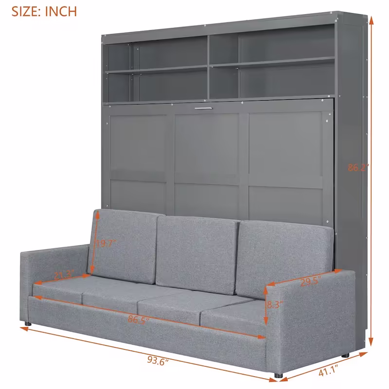 Queen Murphy Bed with Sofa - 2-in-1 Design, Storage Solutions & Dual-Piston Mechanism