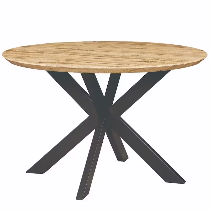 Ravenna 47" Modern Round Wood Dining Table with X-Cross Metal Base for Kitchen and Dining Room
