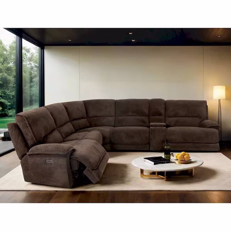 Renic Modern Dark Brown Reclining Sectional Sofa with Console and USB Ports by Furniture of America