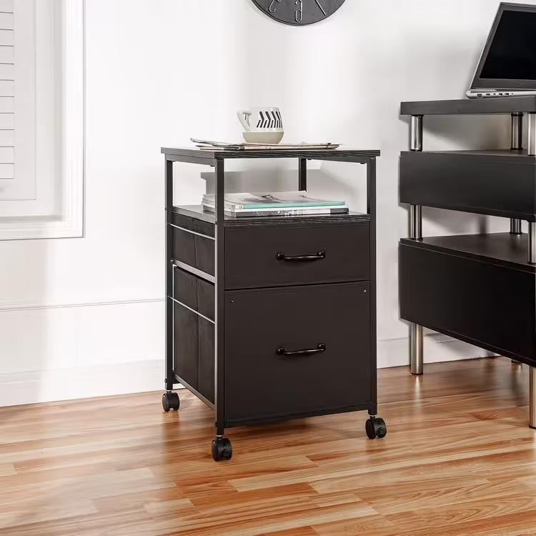 Rolling 2-Drawer Mobile File Cabinet with Open Storage Shelf - Vertical Filing Stand for Printers