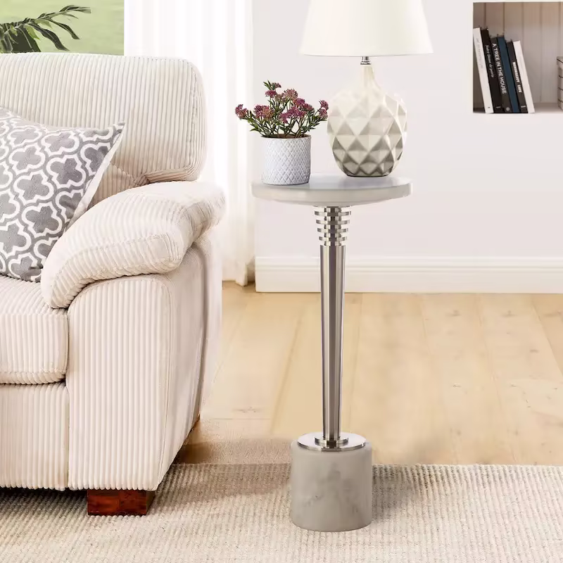 Round Marble Accent Side Table with Metal Base
