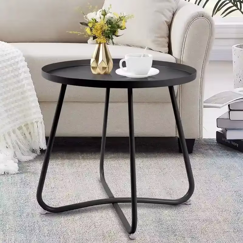 Round Metal Side Table - Waterproof for Indoor and Outdoor Use