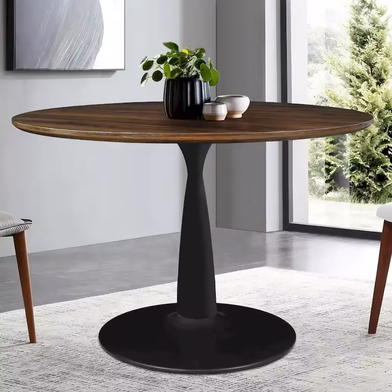 Round Walnut Finish Dining Table
