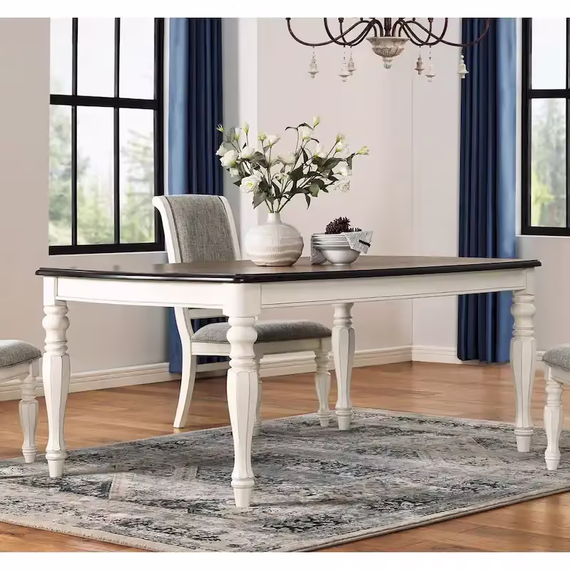 Roundhill Furniture Belleza French Country Dining Table in Antique White and Weathered Oak