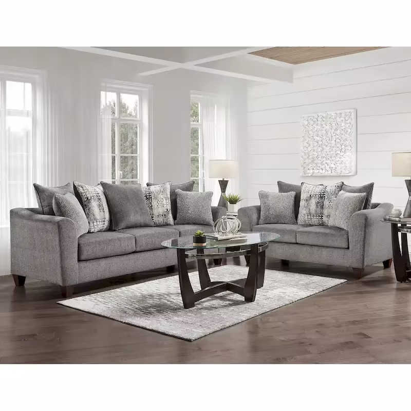 Roundhill Furniture Davoz 2-Piece Living Room Set: Sofa and Loveseat in Tori Slate