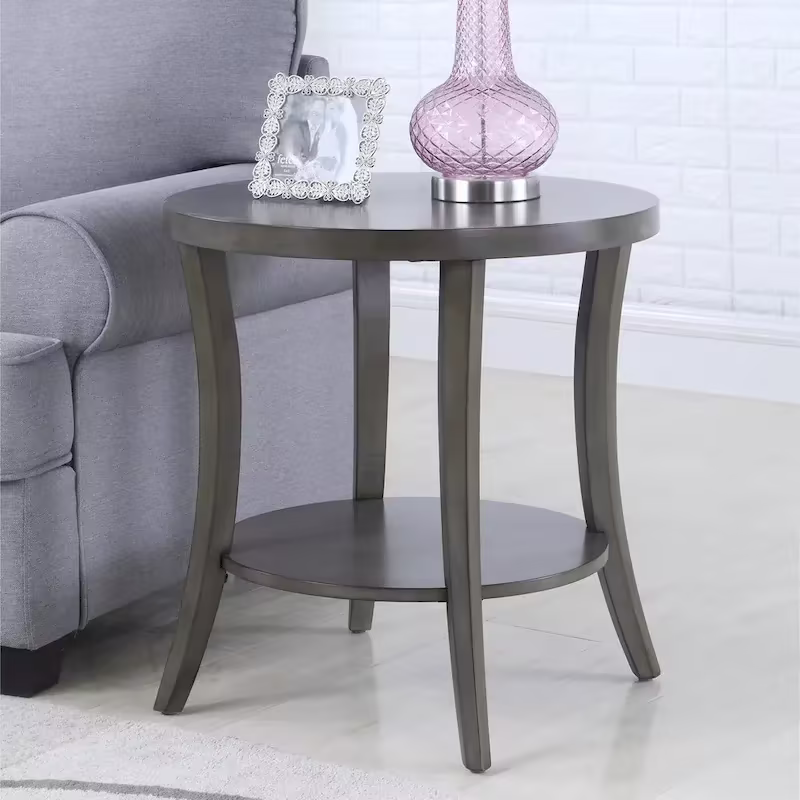 Roundhill Furniture Perth Modern Oval Shelf Side Table in Gray