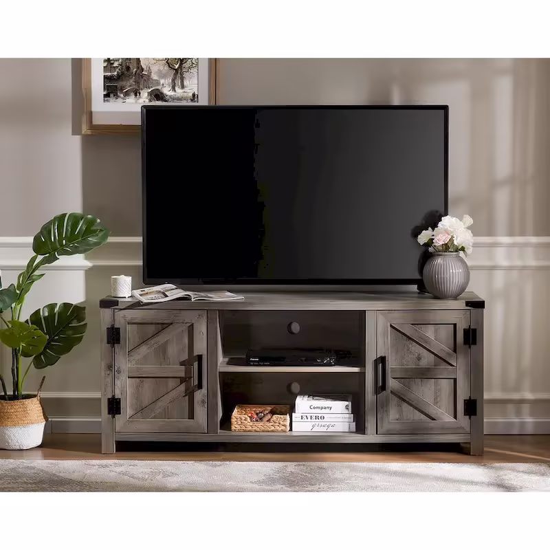 Rustic Farmhouse Barndoor TV Stand - Entertainment Center for TVs up to 70 Inches