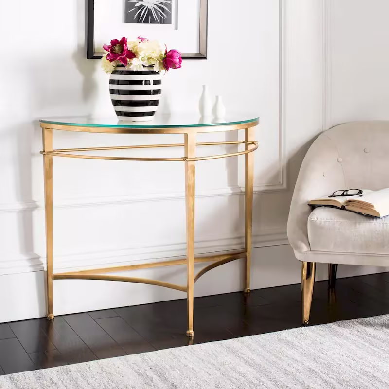 SAFAVIEH Couture Zelda Antique Gold Glass Console Table - Dimensions: 36" W x 15" D x 31" H