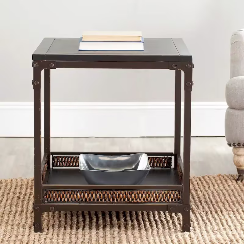 SAFAVIEH Jindra Wicker Accent Table with Wood Top - 22" x 22" x 25.2"
