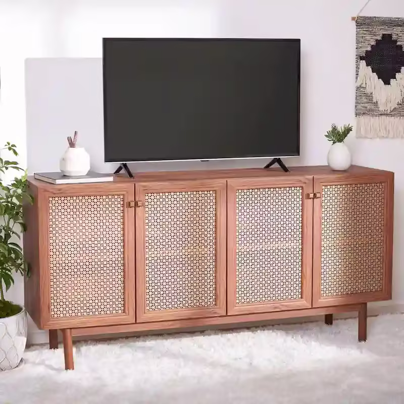 SAFAVIEH Micaela 63-Inch 4-Door Media TV Stand - Dimensions: 63.1" W x 16.3" D x 31.7" H