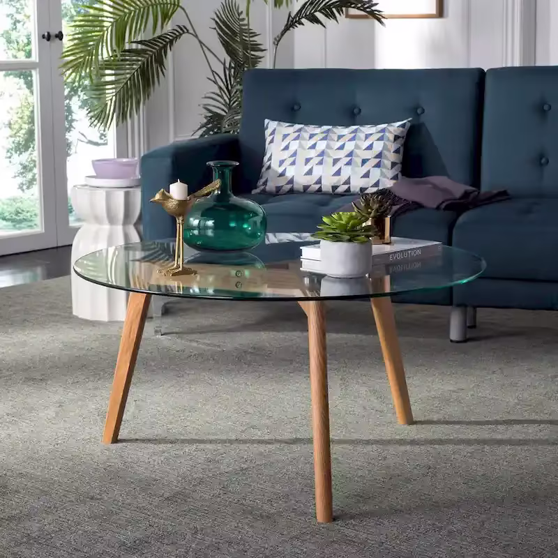 SAFAVIEH Rachelle Mid-Century Round Glass Coffee Table - Dimensions: 35.4" W x 35.4" D x 17.7" H