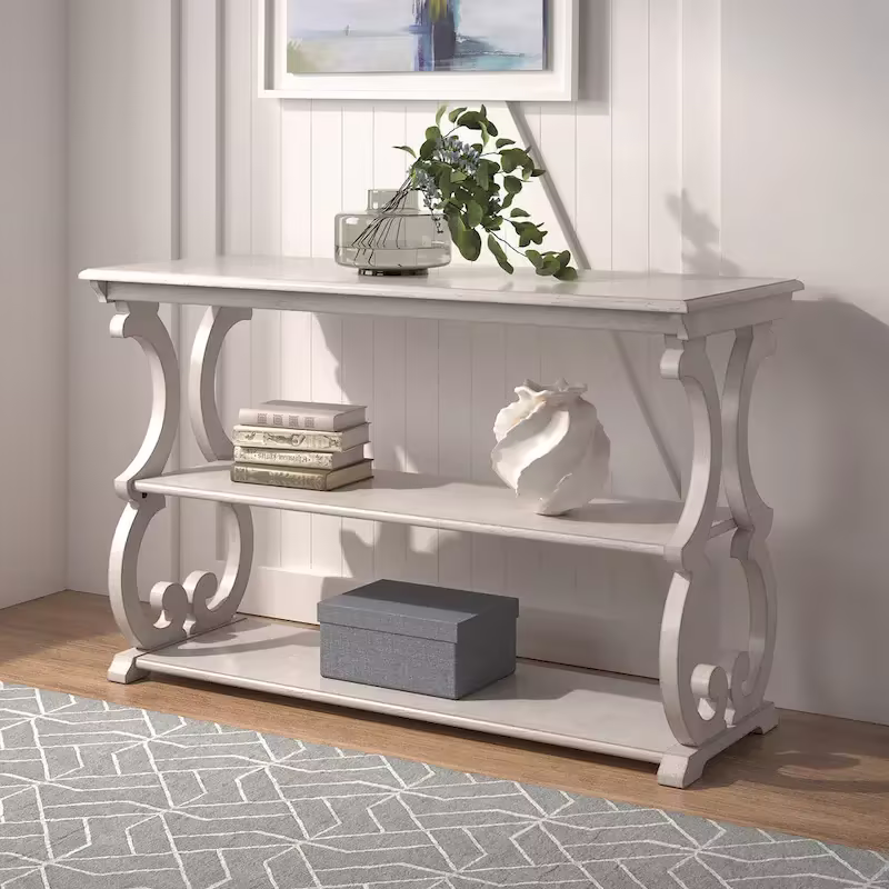 Scroll Design Sofa Table with 2-Tier Shelves