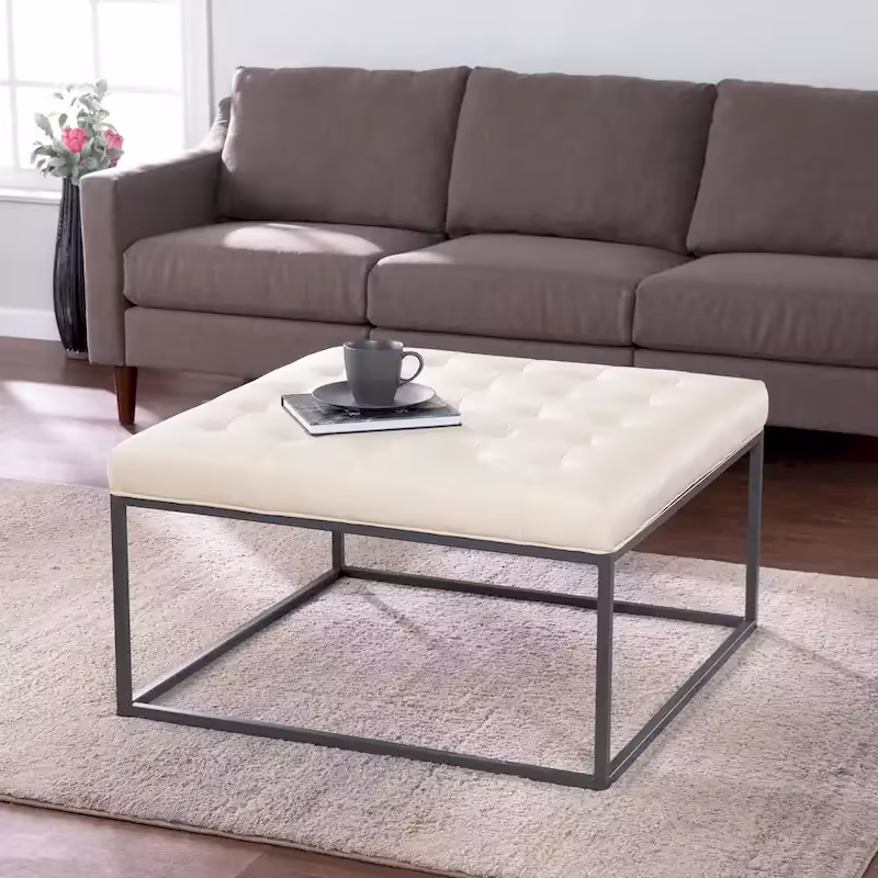 SEI Furniture Healy Tufted Ottoman in Faux Leather