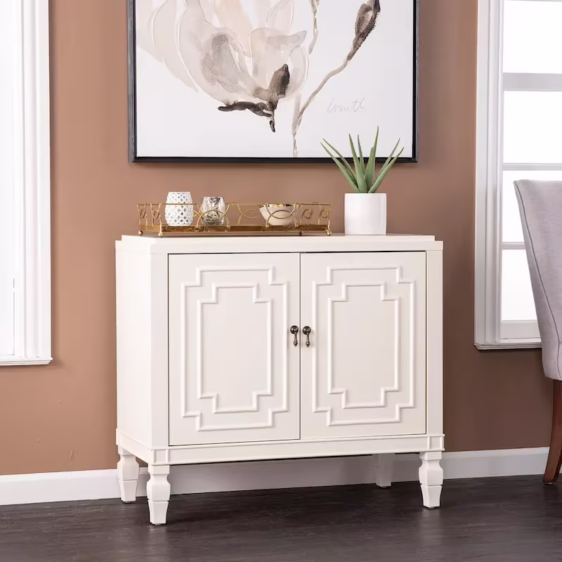 SEI Furniture Taborley Antique White Double-Door Accent Cabinet" can be rewritten as:"SEI Furniture Taborley Antique White Double-Door Accent Storage Cabinet