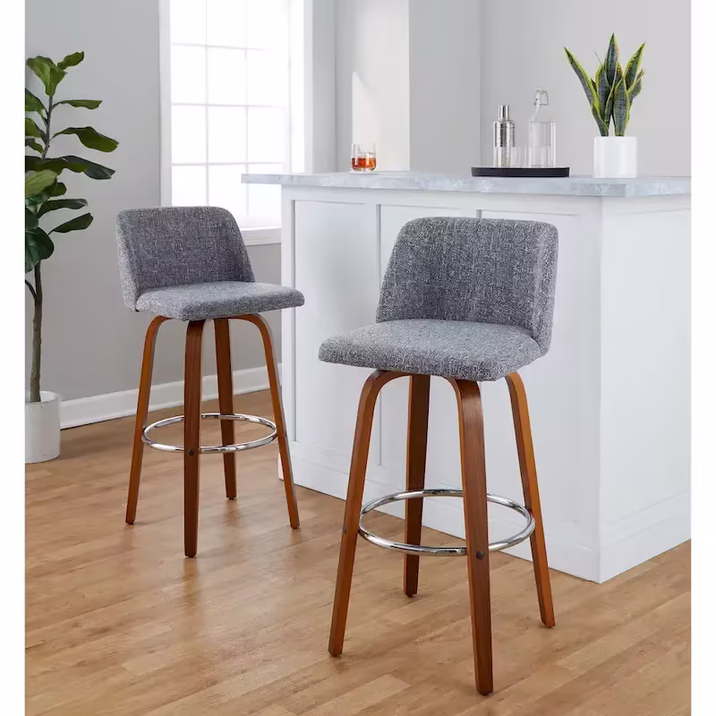 Set of 2 Carson Carrington Vallberga 30-Inch Fixed-Height Bar Stools with Walnut Wood Base