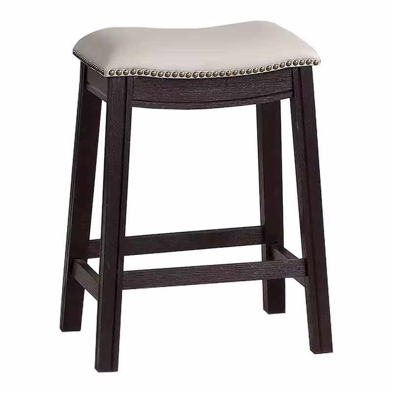 Set of 2 Gray Curved Leatherette Counter Stools with Nailhead Trim