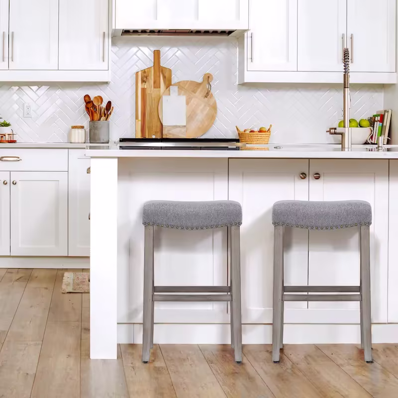 Set of 2 Jameson Gray Upholstered Polyester 29-Inch Bar Stools