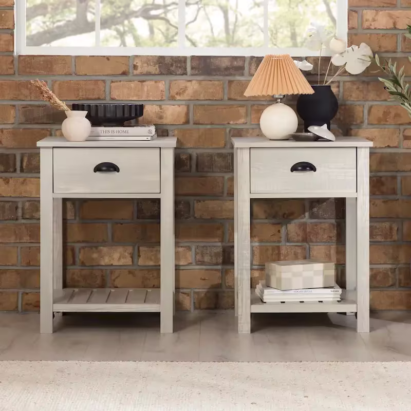 Set of 2 Middlebrook Farmhouse Nightstands with One Drawer