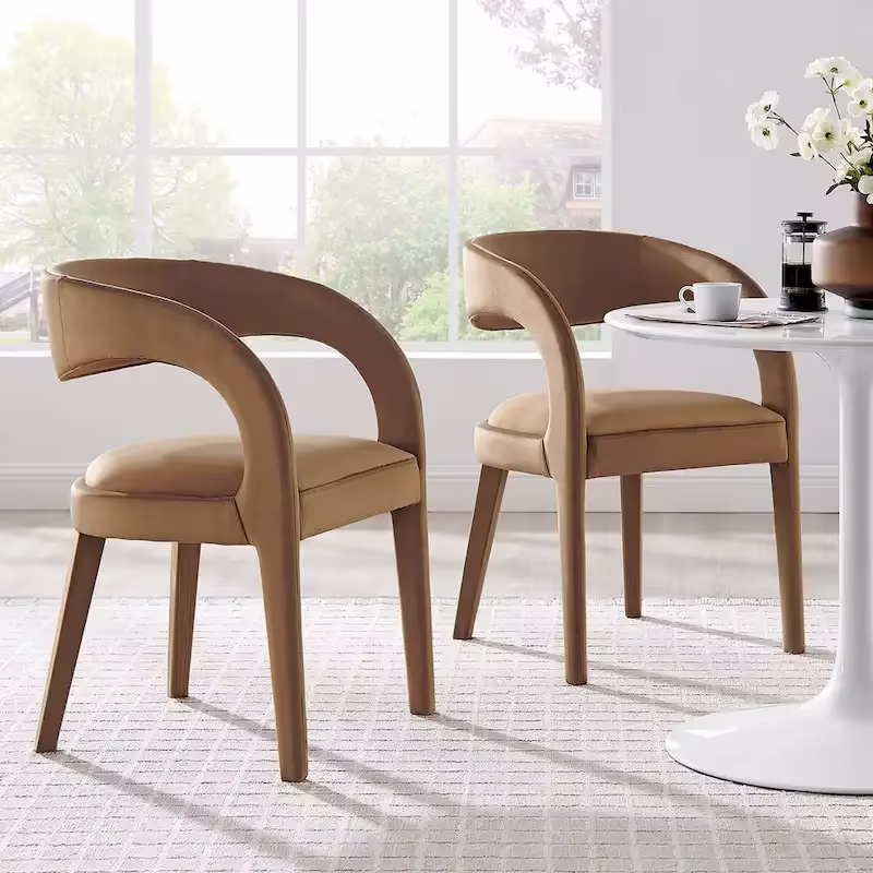 Set of 2 Modern Velvet Dining Chairs Curved Back Upholstered Accent Chairs