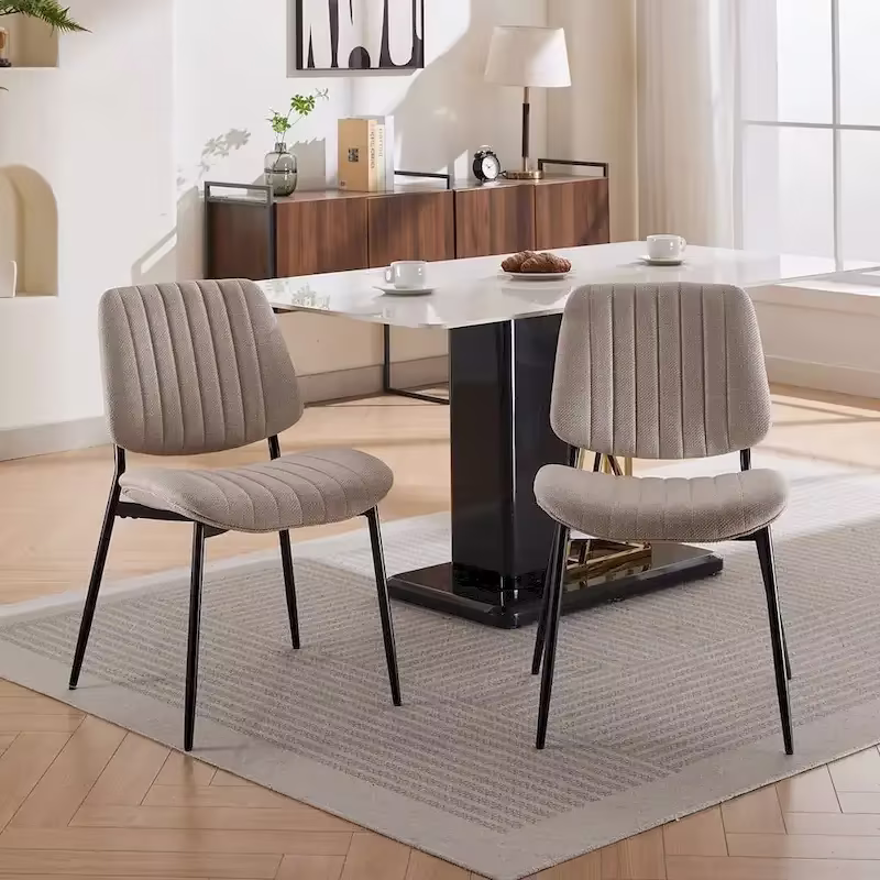 Set of 2 Retro Linen Dining Chairs with Bentwood Backs and Metal Legs