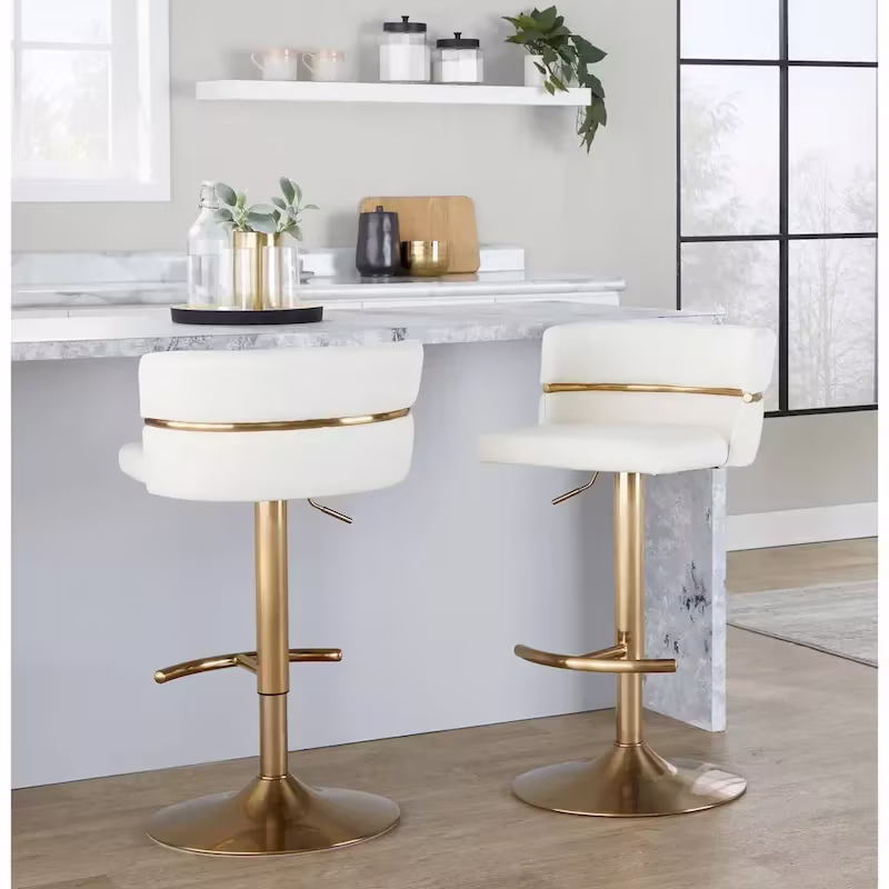 Set of 2 Silver Orchid Lena Adjustable Bar Stools with Rounded T Footrest