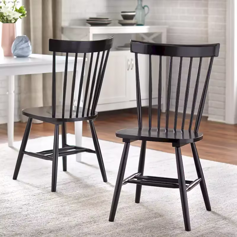 Set of 2 Spindle Back Dining Chairs Solid Rubberwood Farmhouse Style