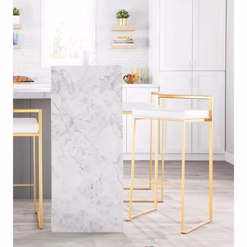 Set of 2 Stackable Gold Bar Stools with Silver Orchid Forest Finish