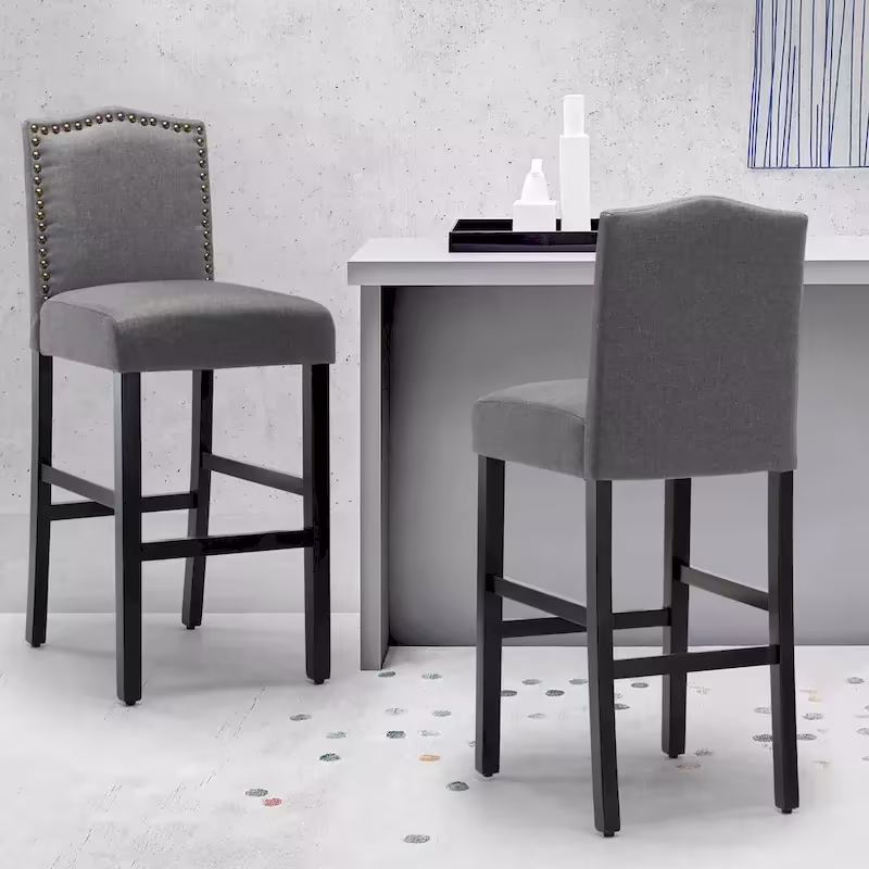 Set of 2 Upholstered 28-Inch Barstools - Stylish Pub Chairs