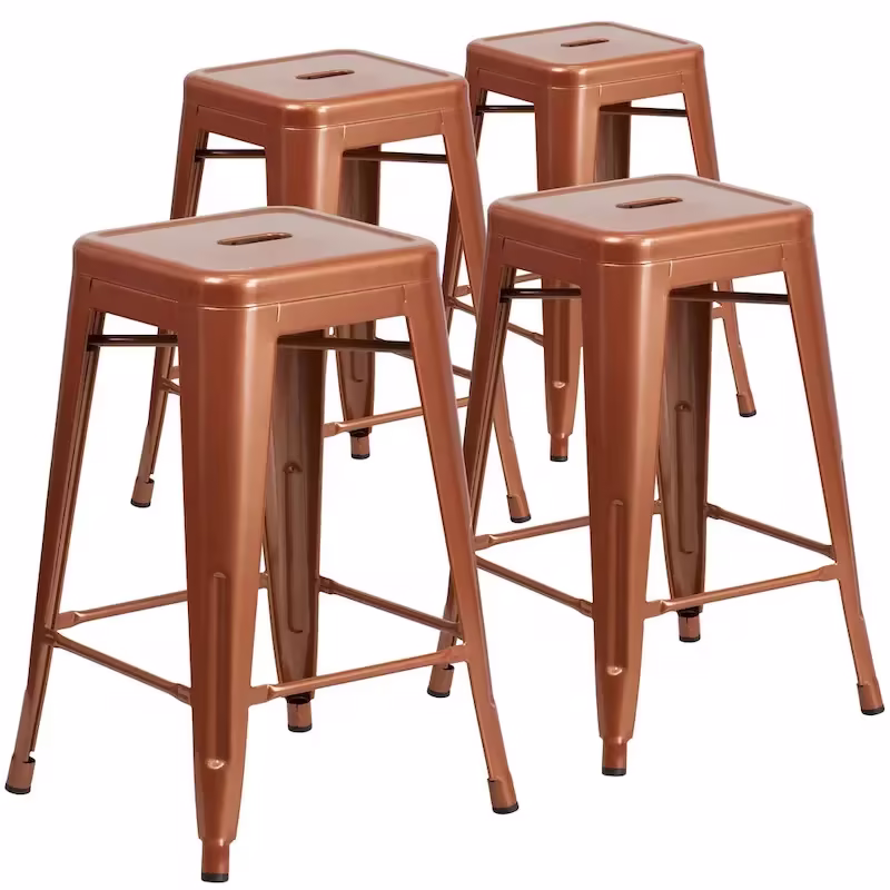 Set of 4 Backless Metal Counter Height Stools for Indoor-Outdoor Use - 24 Hours Square Seat