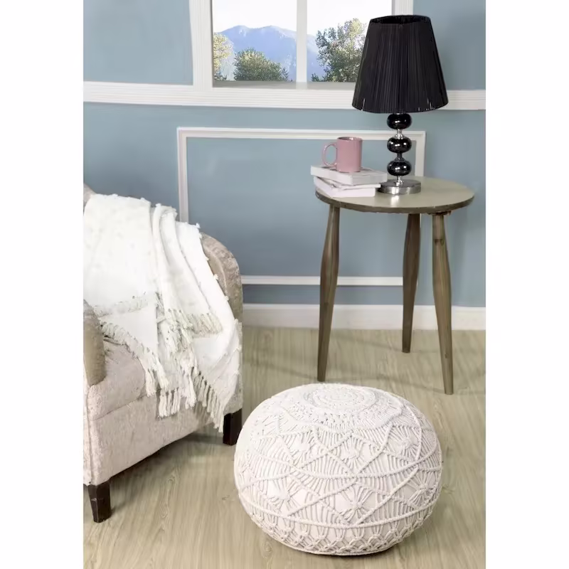 Sevita Mystic Macrame Natural Pouf and Ottoman