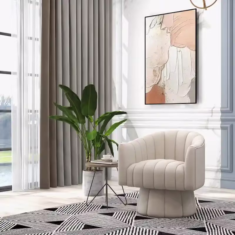SEYNAR Contemporary Glam Velvet Round Swivel Accent Barrel Chair for Living Room