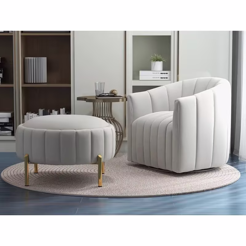 SEYNAR Modern Velvet Tufted Swivel Club Chair and Ottoman Set