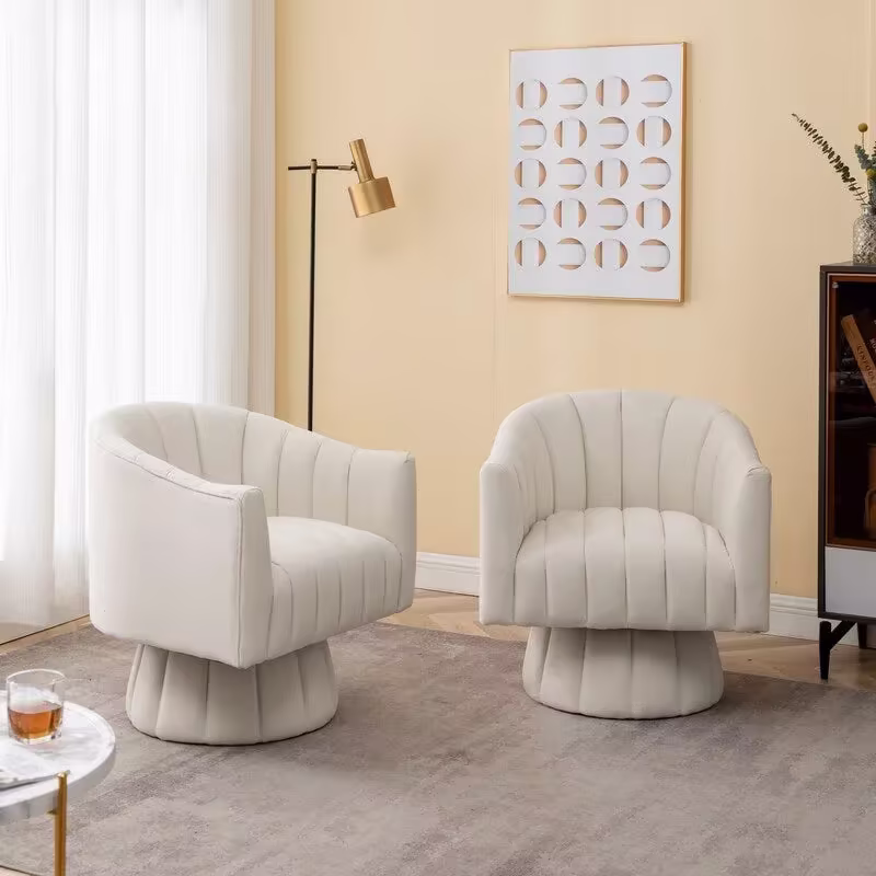 SEYNAR Set of 2 Modern Glam Velvet Upholstered Round Swivel Accent Barrel Chairs