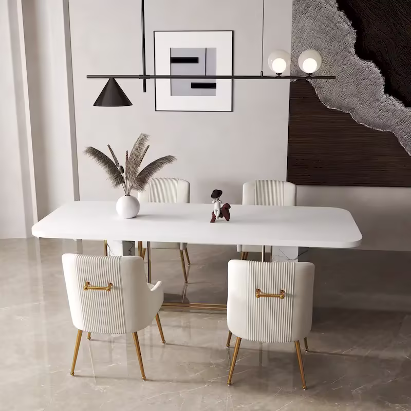 SEYNAR Set of 4 Modern Glam Boucle Velvet Dining or Vanity Chairs with Rear Handle