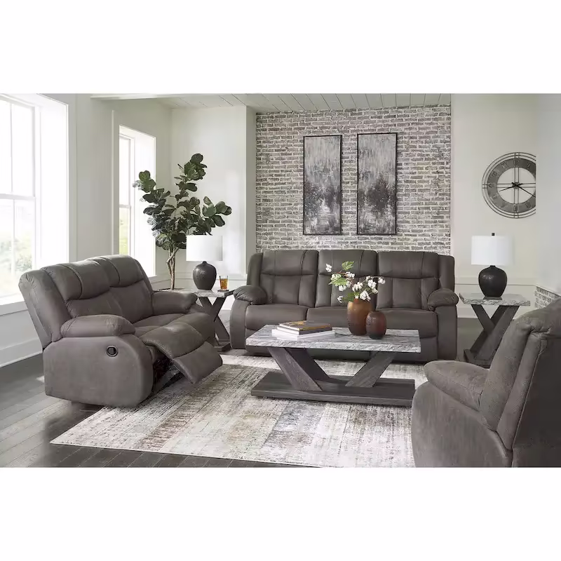 Signature Design by Ashley First Base Gray 3-Piece Upholstery Set - Dimensions: 86W x 40D x 41H