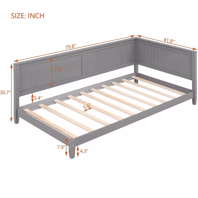 Gray Wooden Twin Daybed