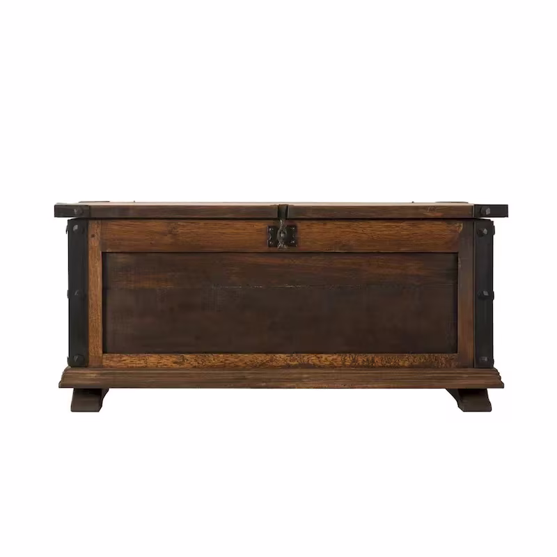 Handcrafted Reclaimed Barn Wood Trunk or Coffee Table with Wrought Iron Accents - 36" Wide for Indoor Use