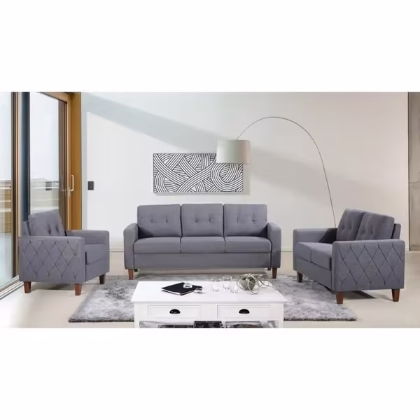 Harrad Mid-Century Modern 3-Piece Tufted Living Room Set