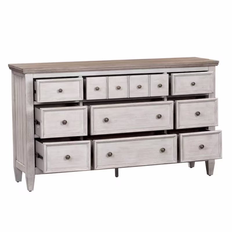 Heartland Antique White & Tobacco 9-Drawer Chest