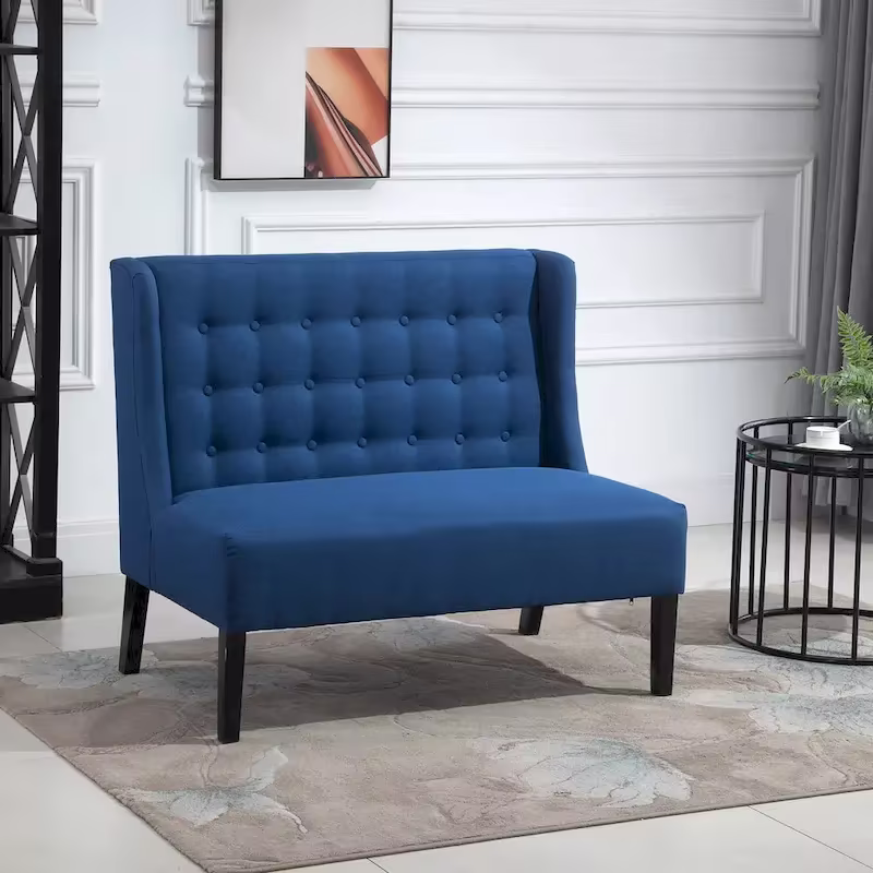 HOMCOM Armless Double Sofa Loveseat - Tufted Linen Upholstery Couch with Wooden Legs for Living Room - 28.75 x 43.25 x 36.5 inches