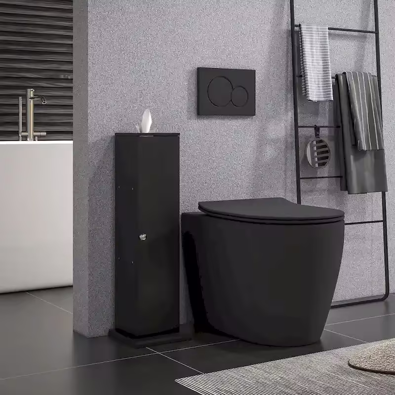 HOMCOM Compact Toilet Paper Cabinet - Corner Floor Storage Organizer with Doors and Shelves for Small Bathrooms