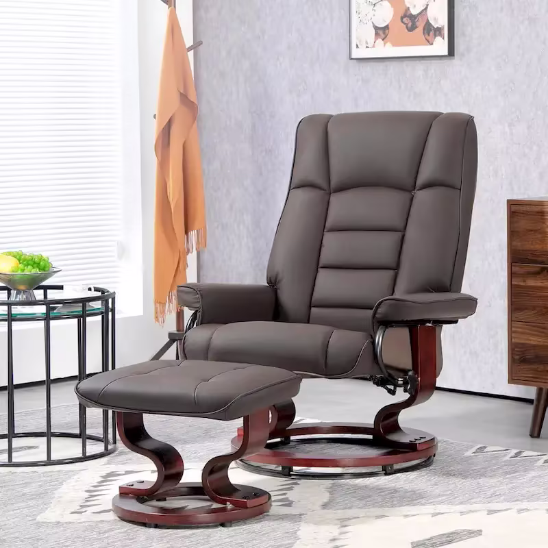 HOMCOM Faux Leather Swivel Recliner Chair with Ottoman and High Back Support