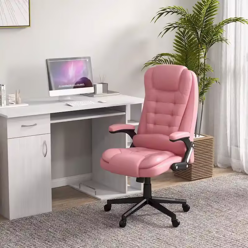 HOMCOM High Back Massage Office Chair with 6 Vibration Points and Heated Recline - PU Leather Computer Chair