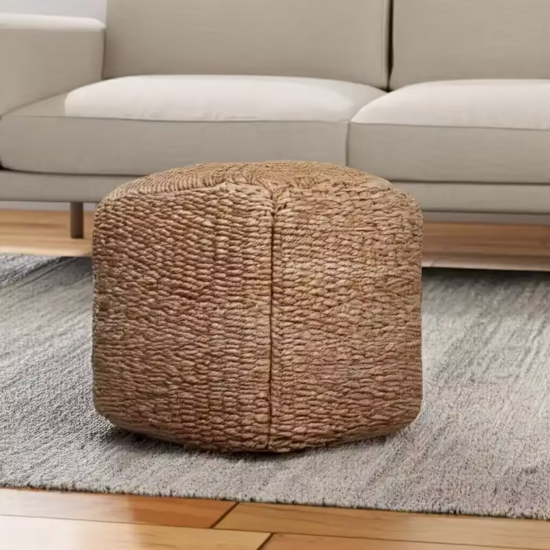 HomeRoots 18-Inch Natural Jute Woven Cube Pouf Ottoman
