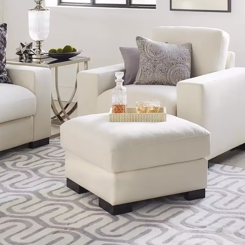 iNSPIRE Q Artisan White Cotton Fabric Down-Filled Ottoman - Lion Design