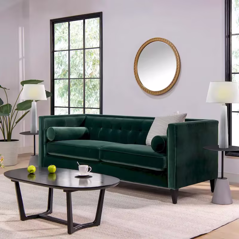 Jack 84 Mid-Century Modern Tuxedo Sofa with Decorative Bolster Pillows