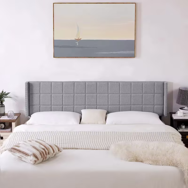 Javlergo Adjustable Upholstered Wingback Headboard for Queen/King Size Beds with Double Nailhead Trim